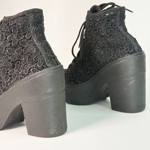 Y2K | Bakers | Chunky Platform Sneaker Booties | Black Lace Flora | Sz 6.5 - Picture 2 of 7